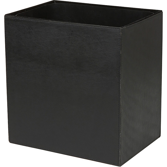 Black Leatherette Waste Basket with Plastic Liner 