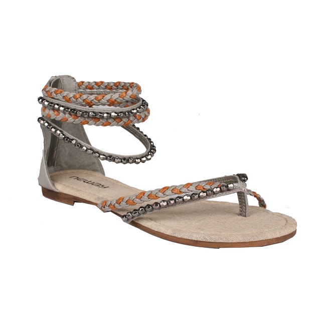 Neway by Beston Efia Womens Grey Rhinestone Gladiator Thong Sandals 