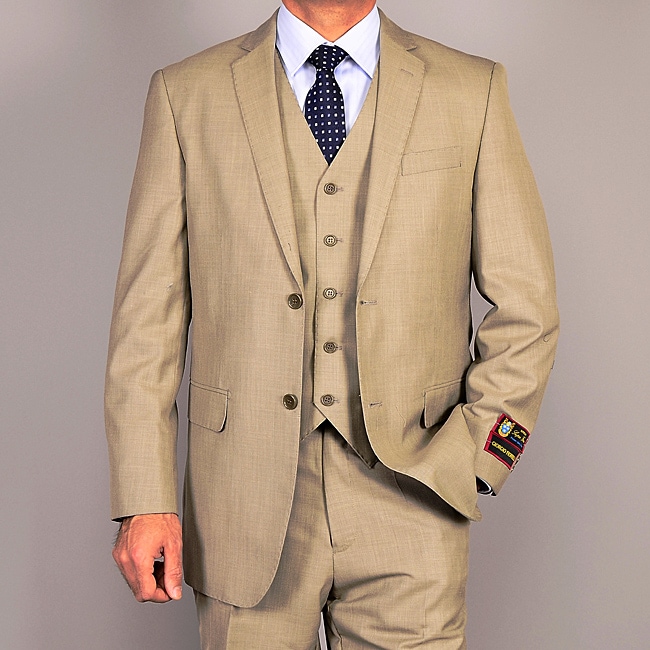 Shop Men's Olive Teakweave 3-Piece Vested Suit - Free Shipping Today ...