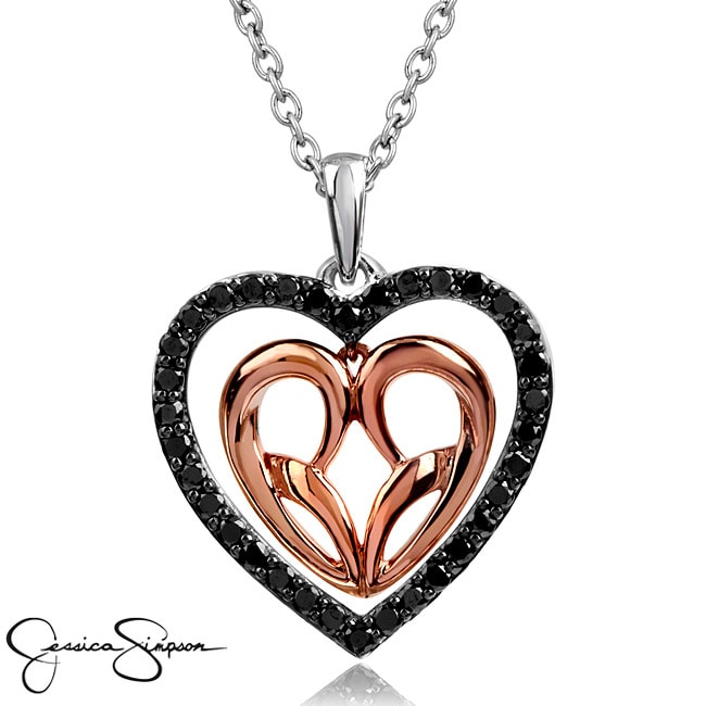 Jessica Simpson Silver and 10k Rose Gold 1/3ct TDW Black Diamond Heart