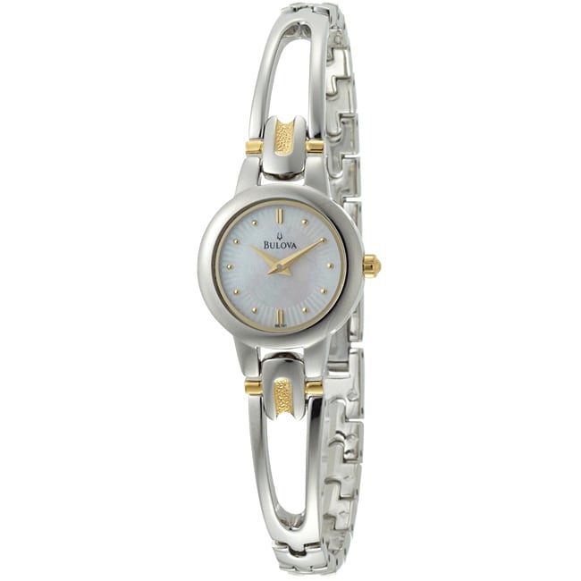 Bulova Womens Stainless Steel Round Bangle Link Watch  