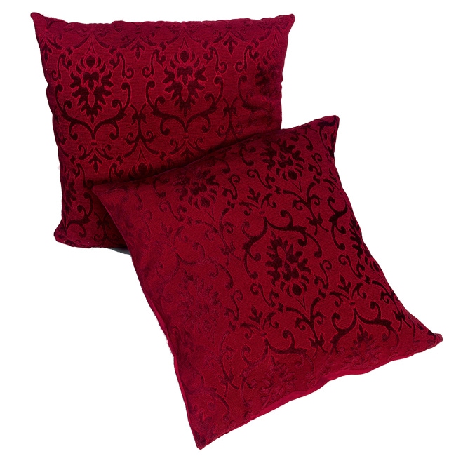 Deep Red Chenille Damask 18 inch Pillows (Set of 2 