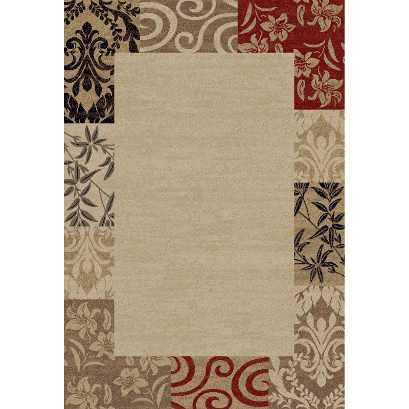 Patchwork Damask Border Beige Area Rug (6 7 X 9 6)