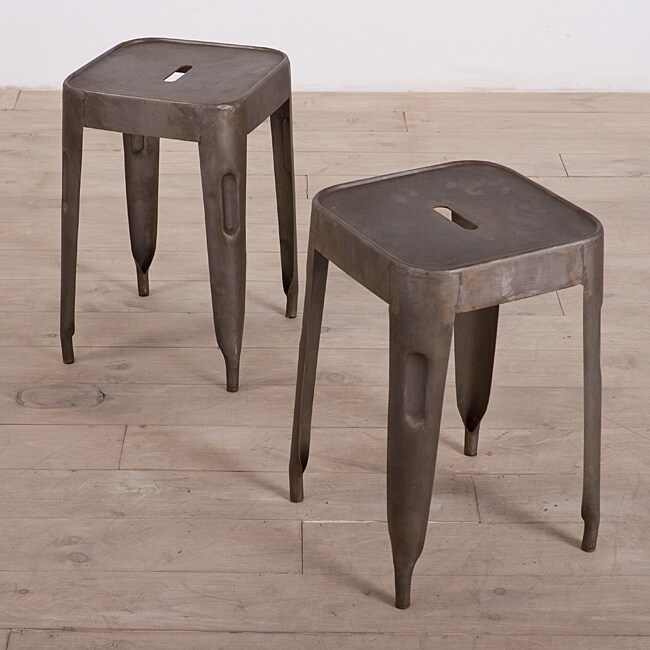Set of 2 Natural Steel Madurai Stools (India)
