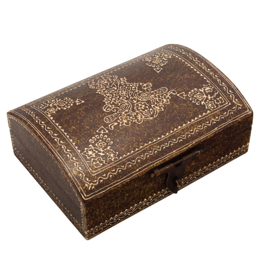 Antique Bronze Finish Embossed Keepsake Box With Clasp (India)