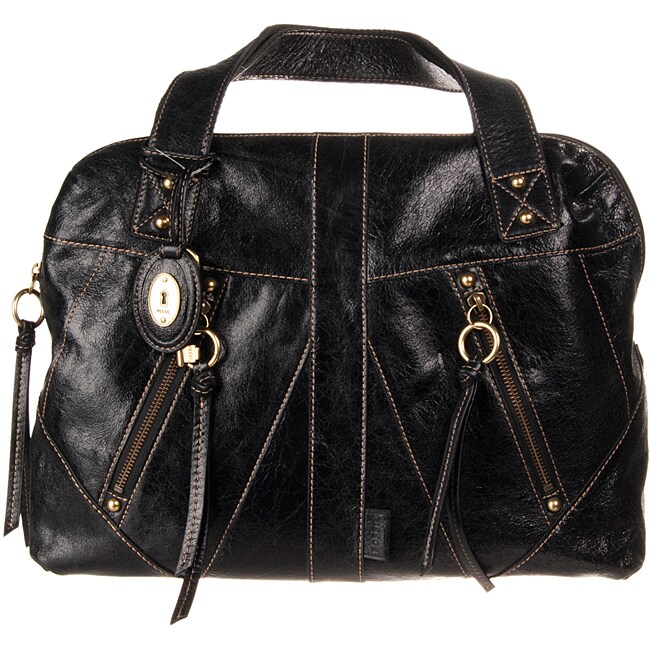 Fossil Black Monika Leather Shopper Tote - 14265401 - Overstock.com ...