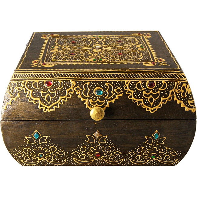 Shop Handmade Embossed and Hand Painted Wooden Decorative Jewelry Box (India) Free Shipping