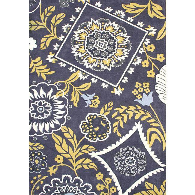 Eastern Neutral Gray Colors New Zealand Blend Wool Hand-Made Tufted Wool Rug 5x8 - Sunset Gold/Grey Violet - 5' x 8'