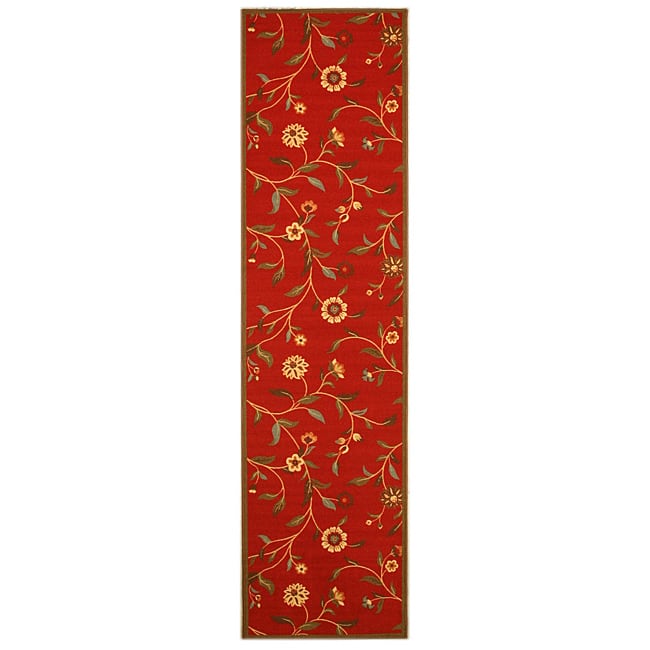 Red Transitional Floral Euro Home Rug - 2'7" x 9'10"