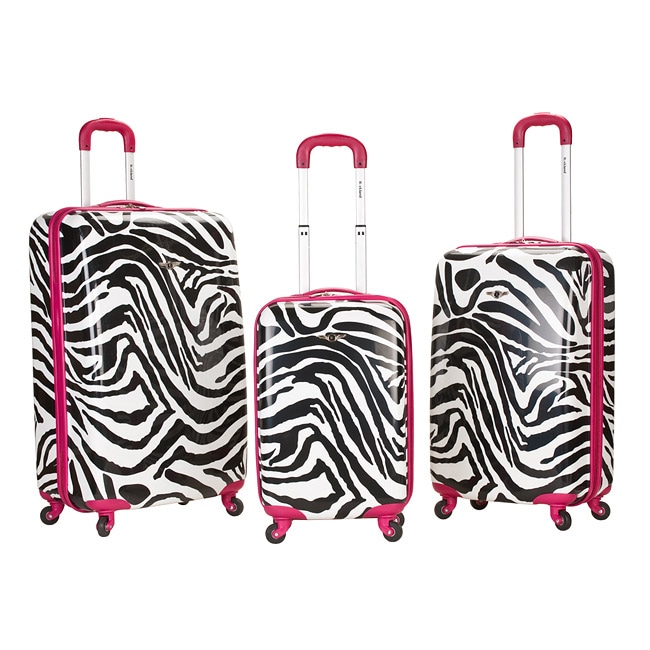 Rockland Pink Zebra Lightweight 3 piece Hardside Spinner Luggage Set 