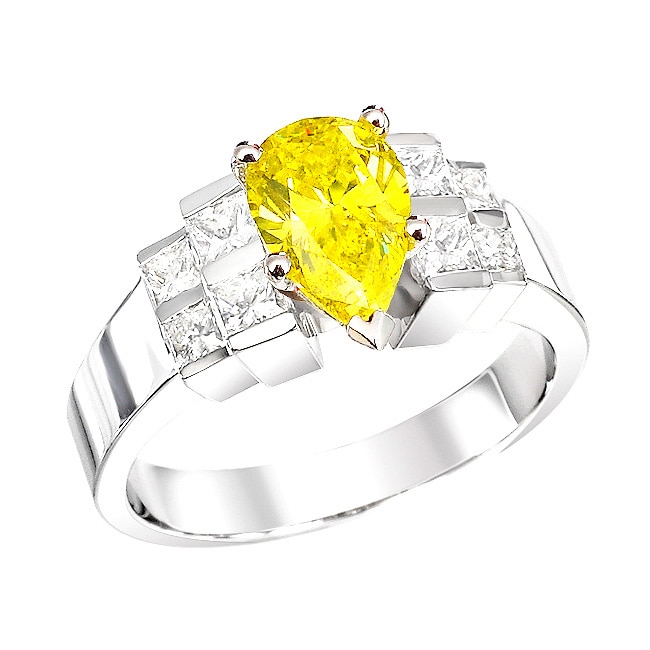 14k White Gold 1 4/5ct TDW Pear Yellow and Princess Diamond Ring (Size