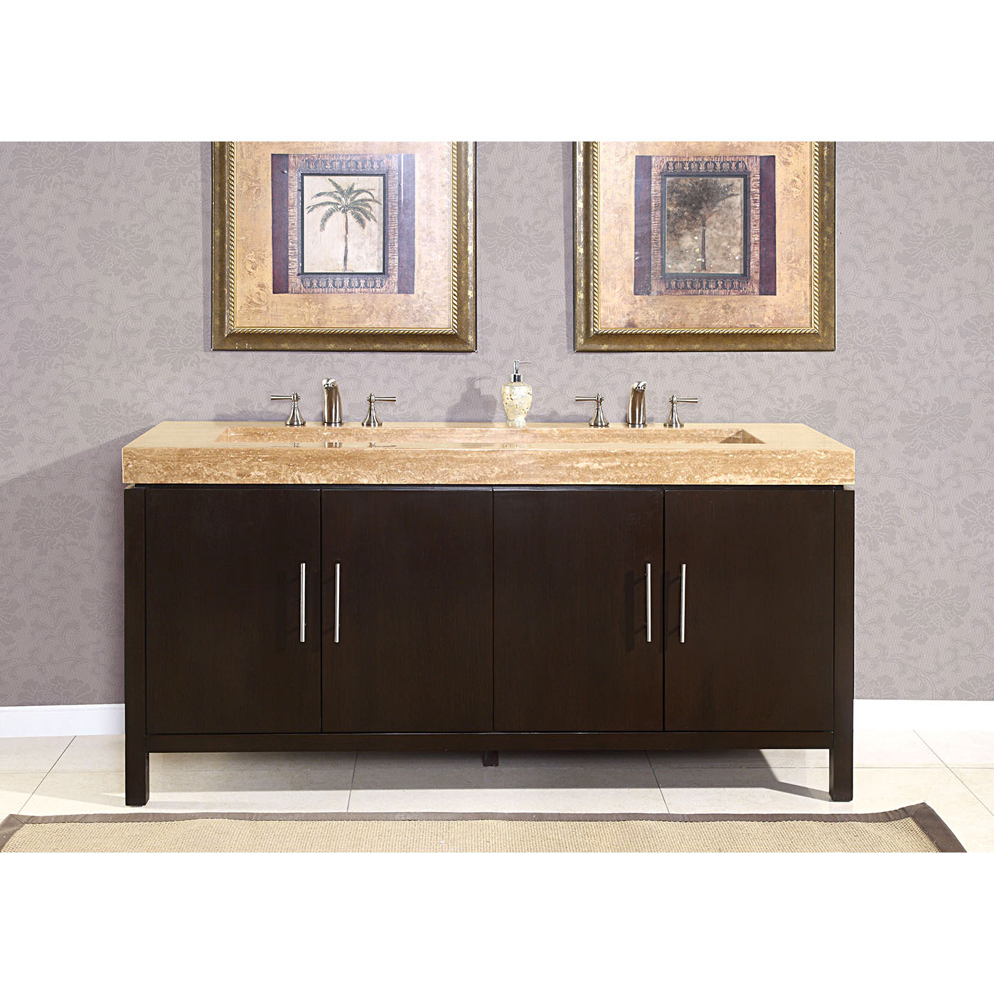 Shop 72 Inch Modern Travertine Stone Top Integrated Sink Bathroom Double Vanity Cabinet Free 