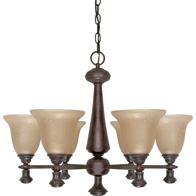 Mericana - 6 Light Chandelier - Old Bronze Finish with Amber Water Glass