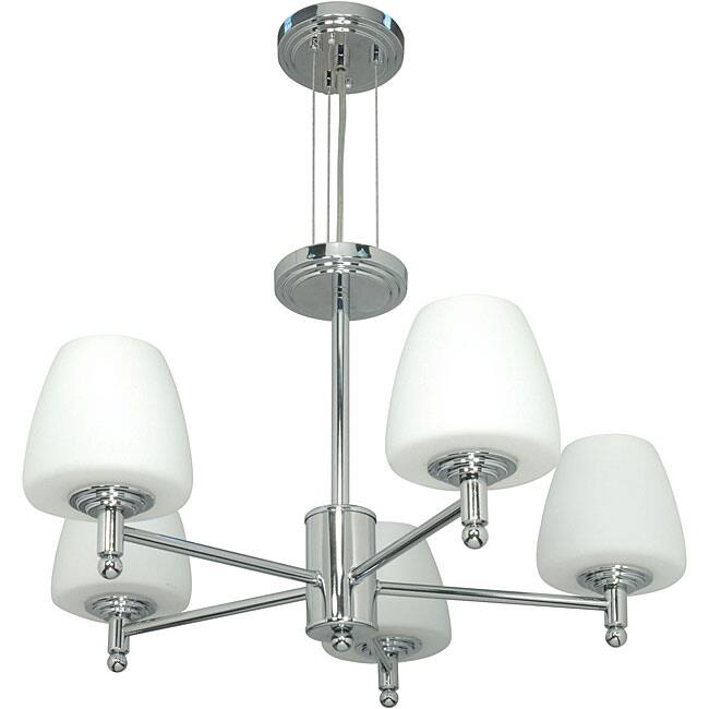 Galileo - 5 Light Chandelier - Polished Chrome Finish with White Capsule Glass