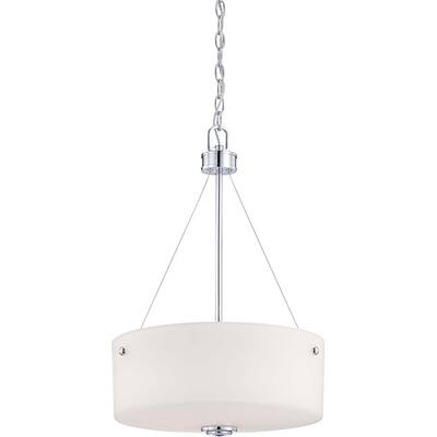 Soho - 3 Light Pendant - Polished Chrome Finish with Satin White Glass