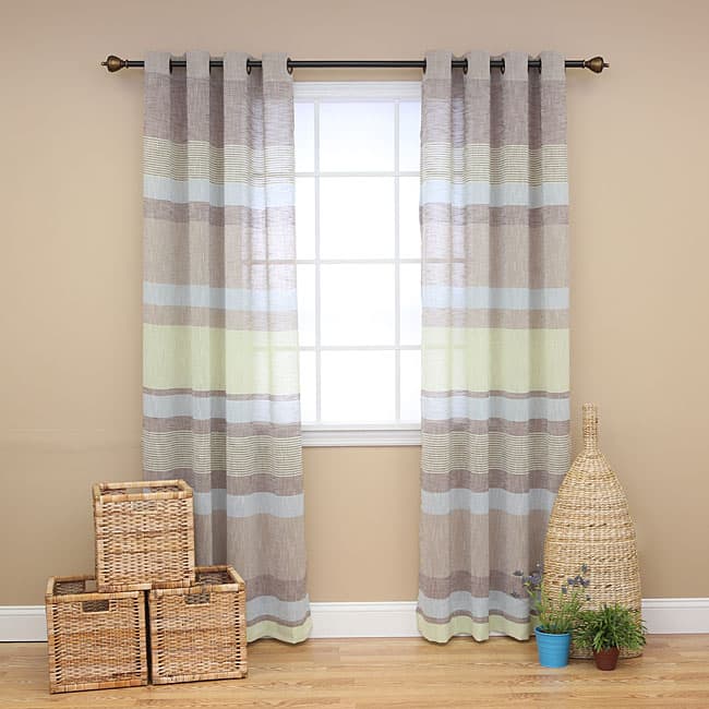 Horizontal Stripe Faux Linen Grommet Curtain Pair (84 inches)