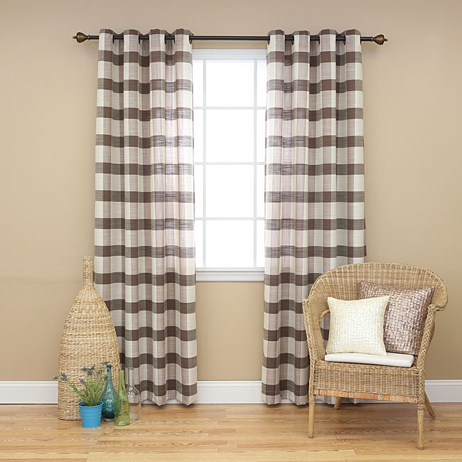 Checkered Faux Linen Grommet 84inch Curtain Pair