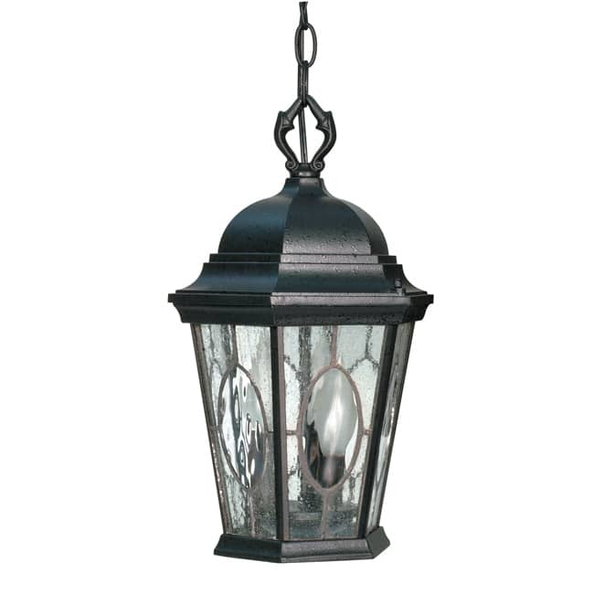 Fordham Textured Black with Clear Water Glass 3-light Hanging Lantern