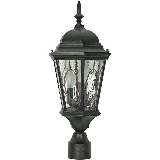 Fordham Textured Black with Clear Water Glass 3-light Post Lantern