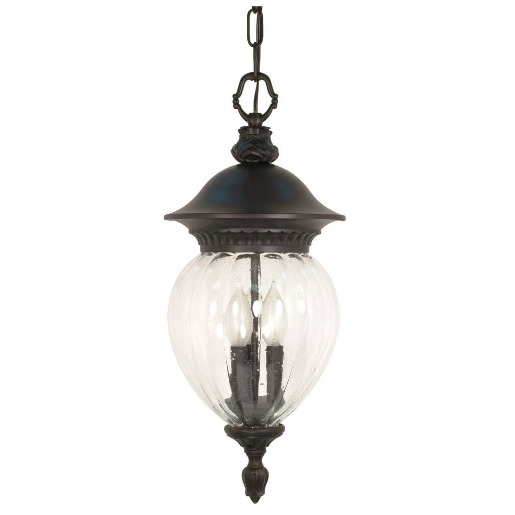 Balun 3 Light Chestnut Bronze With Clear Melon Seed Glass Hanging Lantern