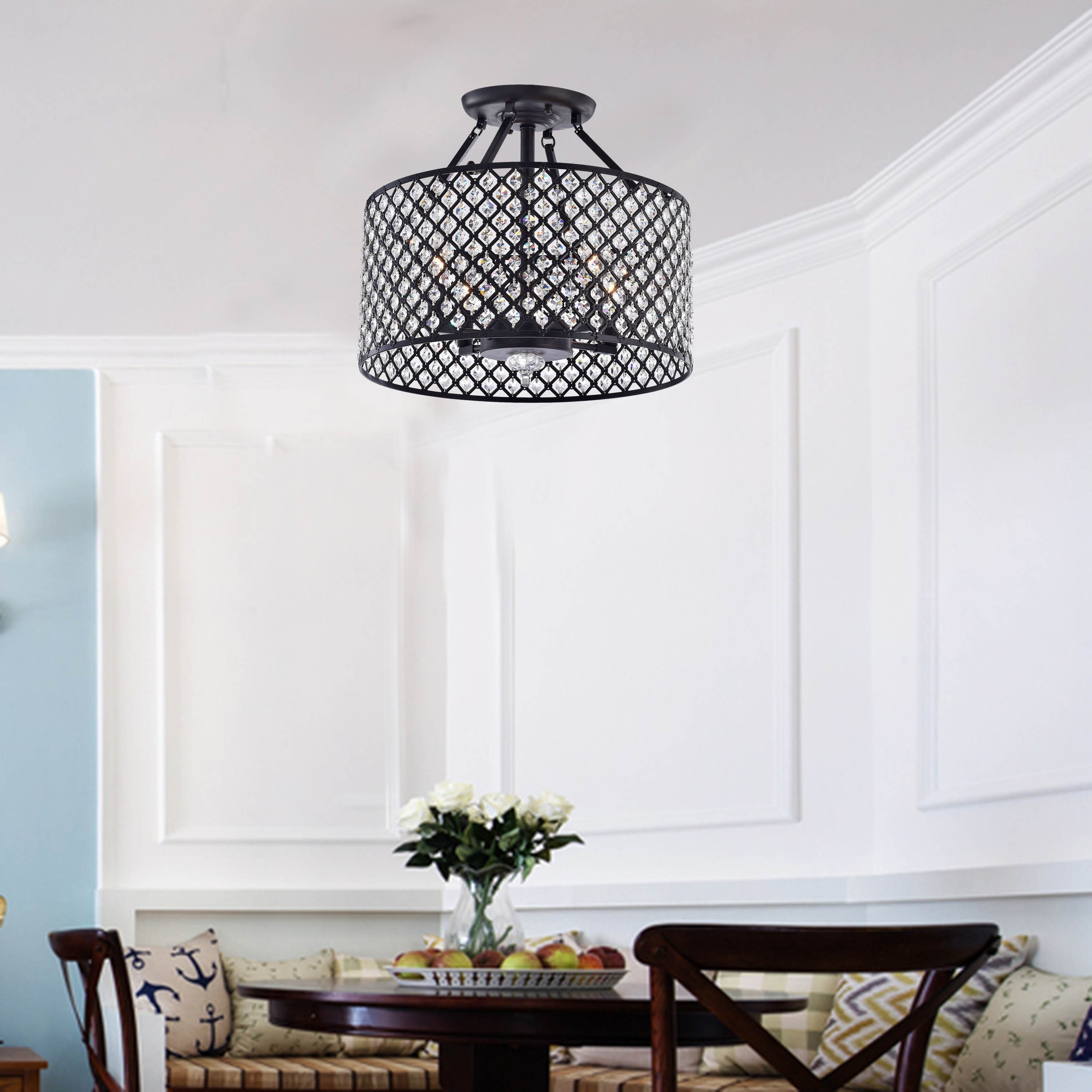 Silver Orchid Tierney Antique Black 4 Light Round Crystal Ceiling Silver Orchid Tierney Antique Black 4 Light Round Crystal Ceiling Chandelier