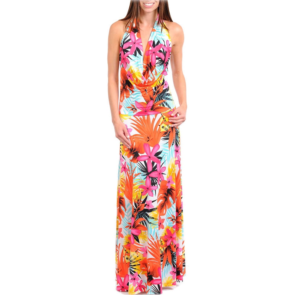 Stanzino Womens Hawaiian Print Backless Halter Maxi Dress   14344378