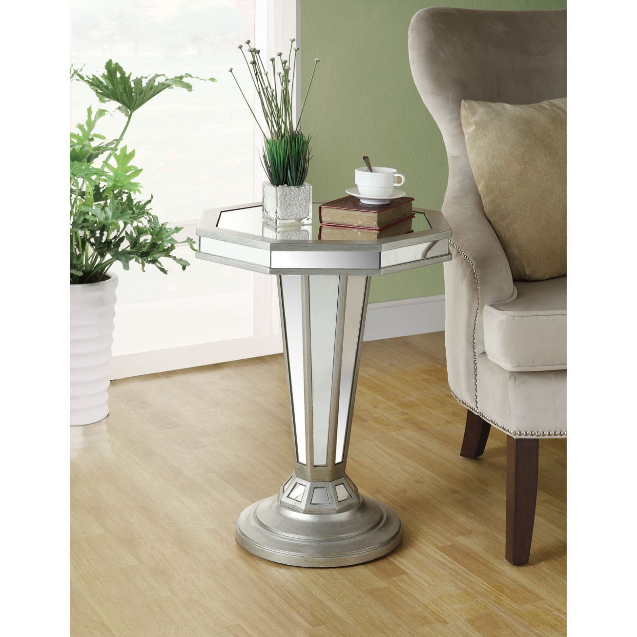 Mirrored 22 Inch Octagon Shape Pedestal Accent Table Free Mirrored 22 Inch Octagon Shape Pedestal Accent Table