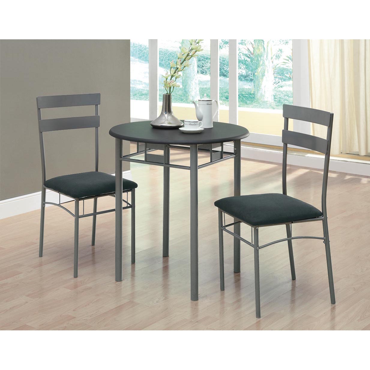 Black / Silver Metal 3 piece Bistro Set