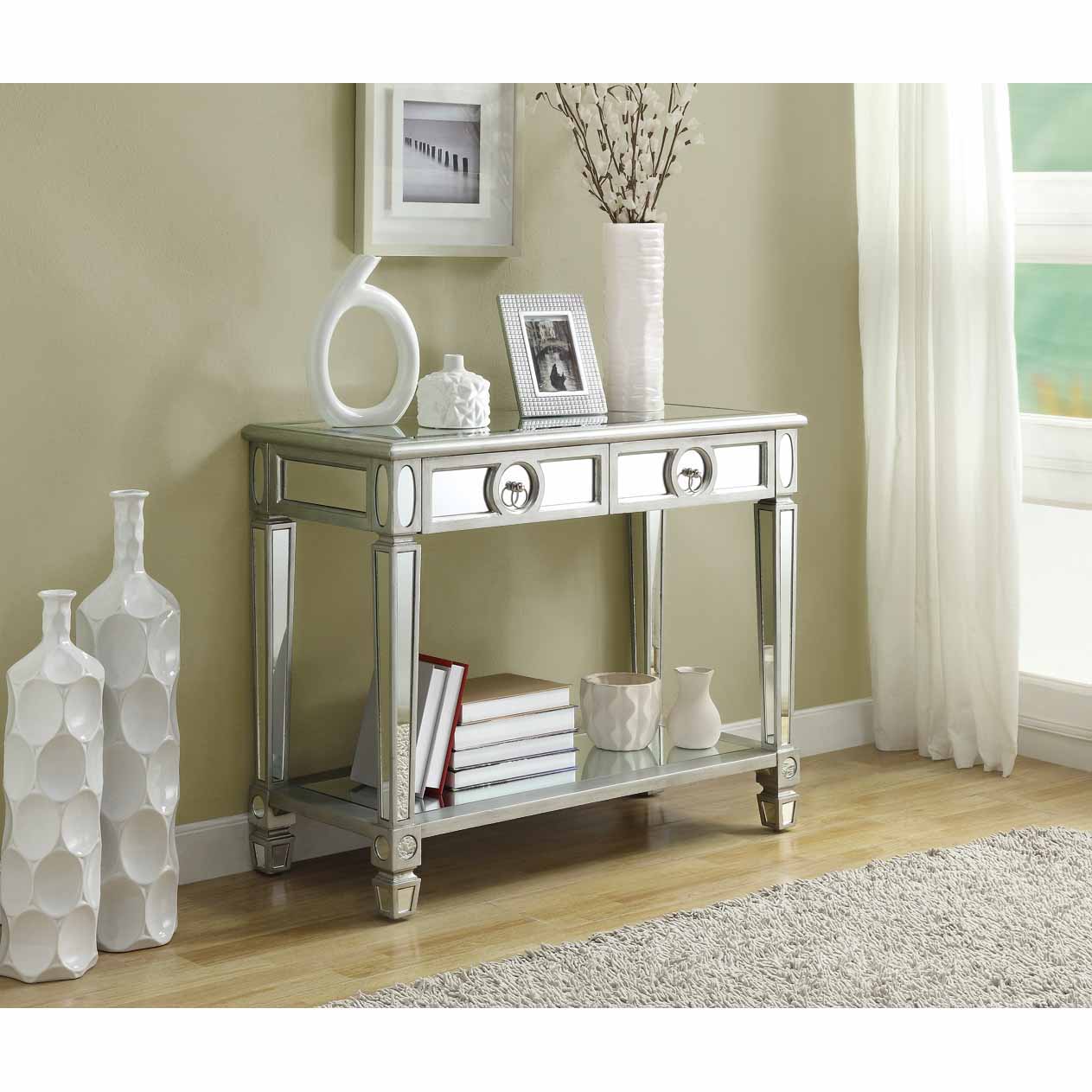 Mirrored 38-inch Sofa Console Table With Two Drawers - Free ... - Mirrored 38-inch Sofa Console Table With Two Drawers