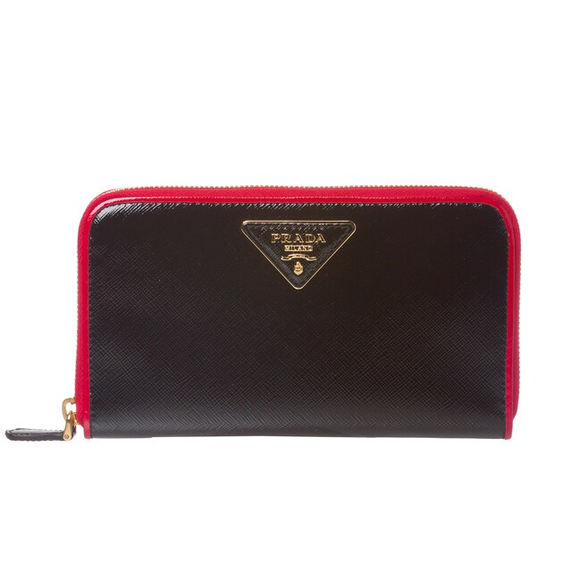 Prada Black/ Red Color-block Saffiano Patent Leather Wallet - Overstock ...