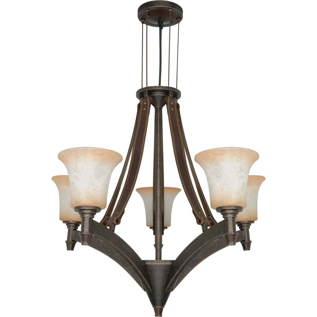 Viceroy 5 Light Chandelier - Golden Umber with Burnt Sienna Glass