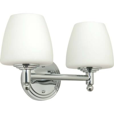 Galileo 2 Light Halogen Wall Vanity Polished Chrome with Satin White Glass