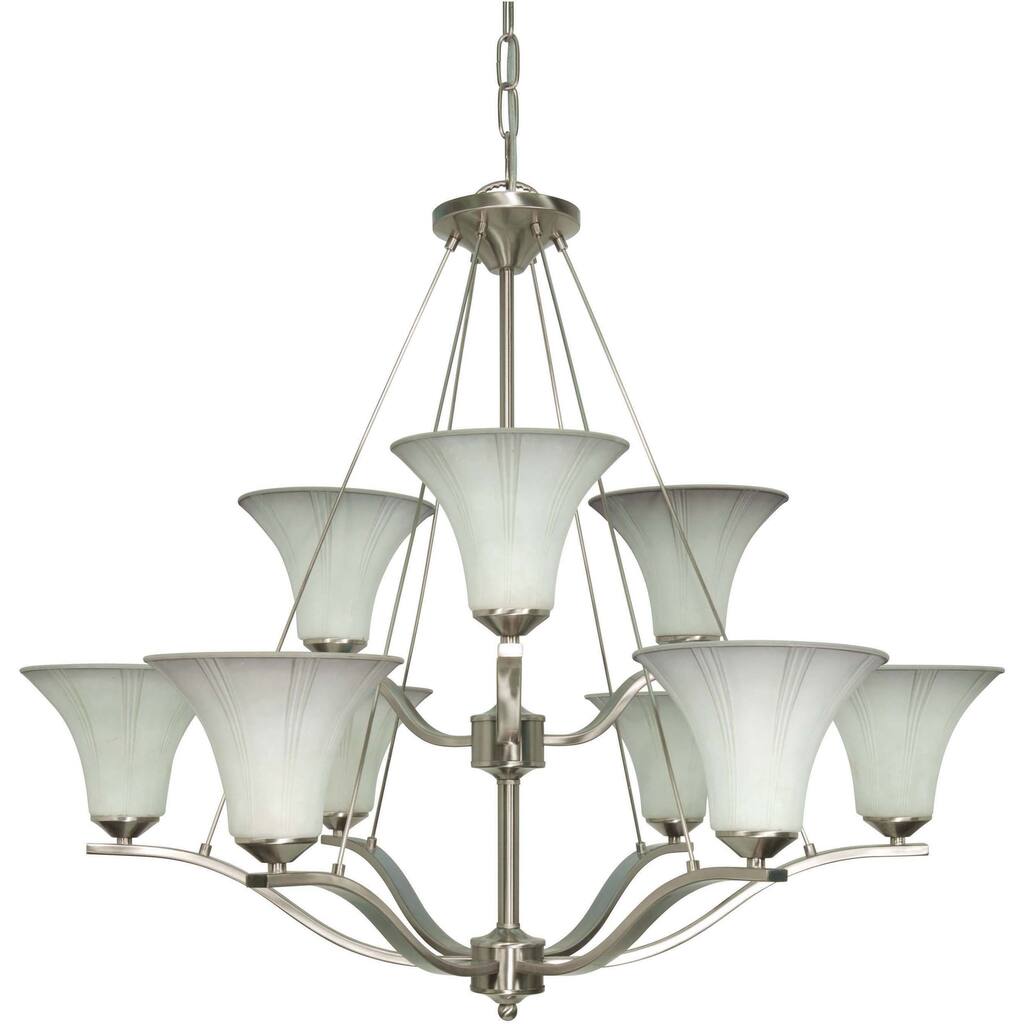 Delano 9 Light Chandelier Brushed Nickel with Grey Suede Glass