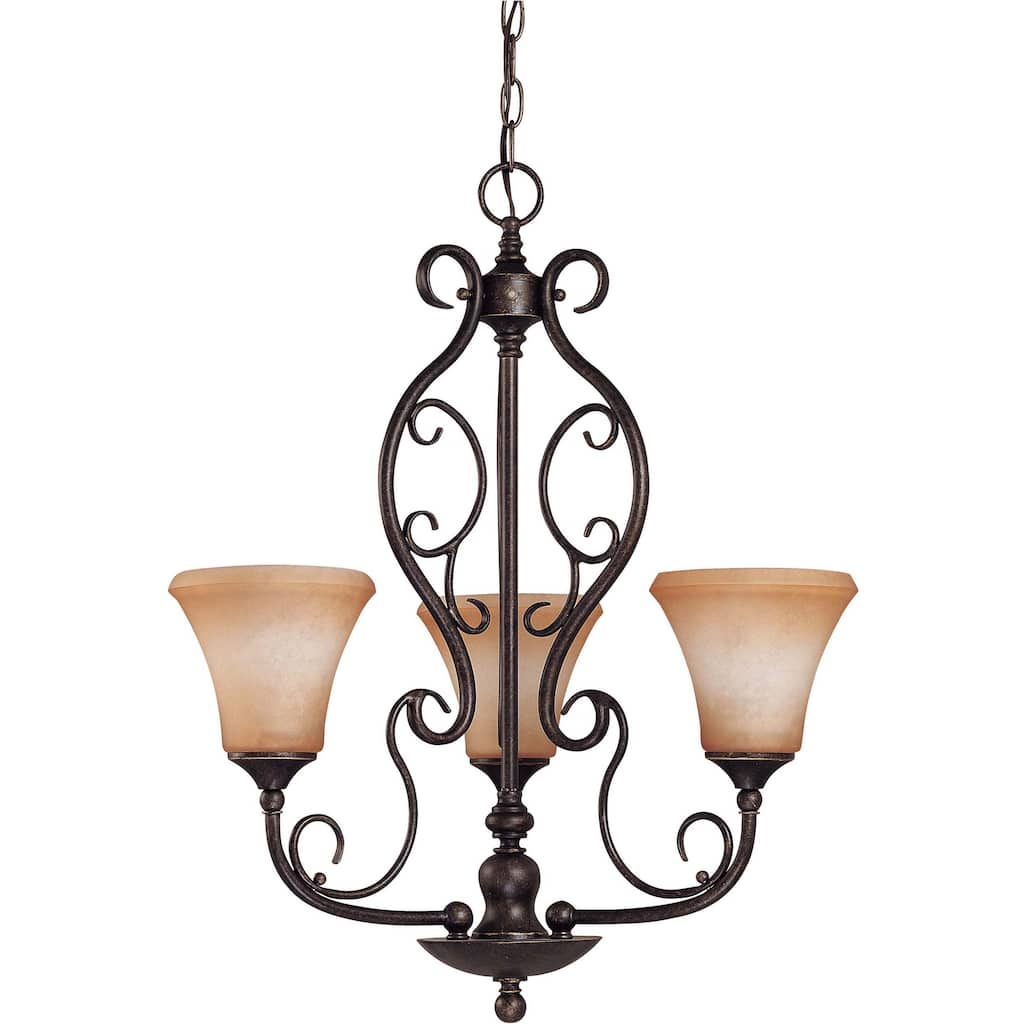 Windermere 3 Light Chandelier Golden Umber with Toffee Crunch Glass