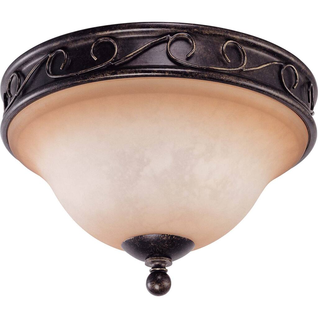 Windermere 2 Light Flush Dome Golden Umber with Toffee Crunch Glass