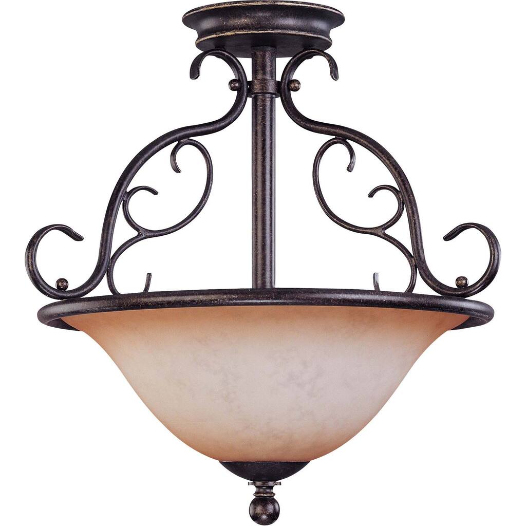 Windermere 2 Light Semi Flush Golden Umber with Toffee Crunch Glass