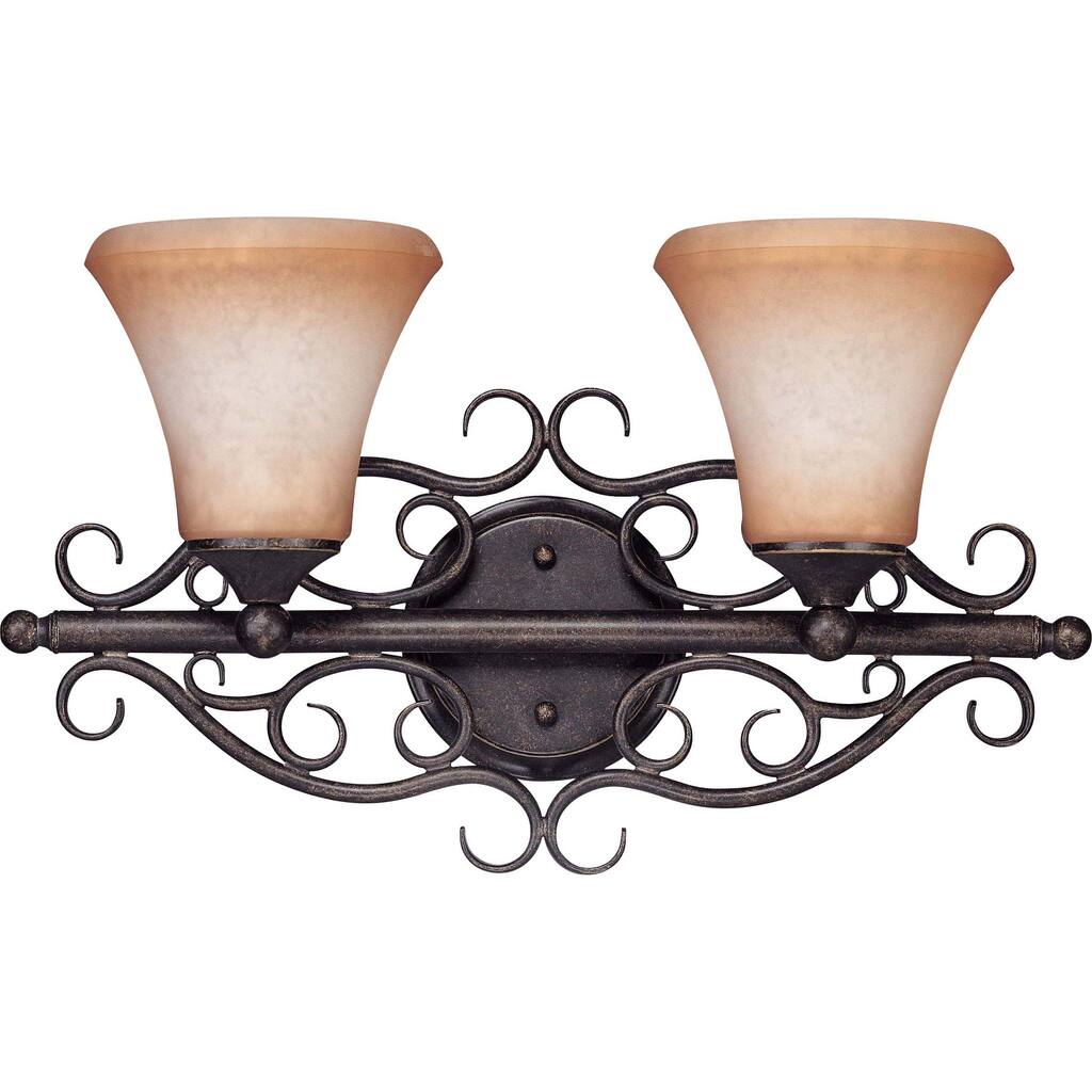 Windermere 2 Light Wall Vanity Golden Umber with Toffee Crunch Glass