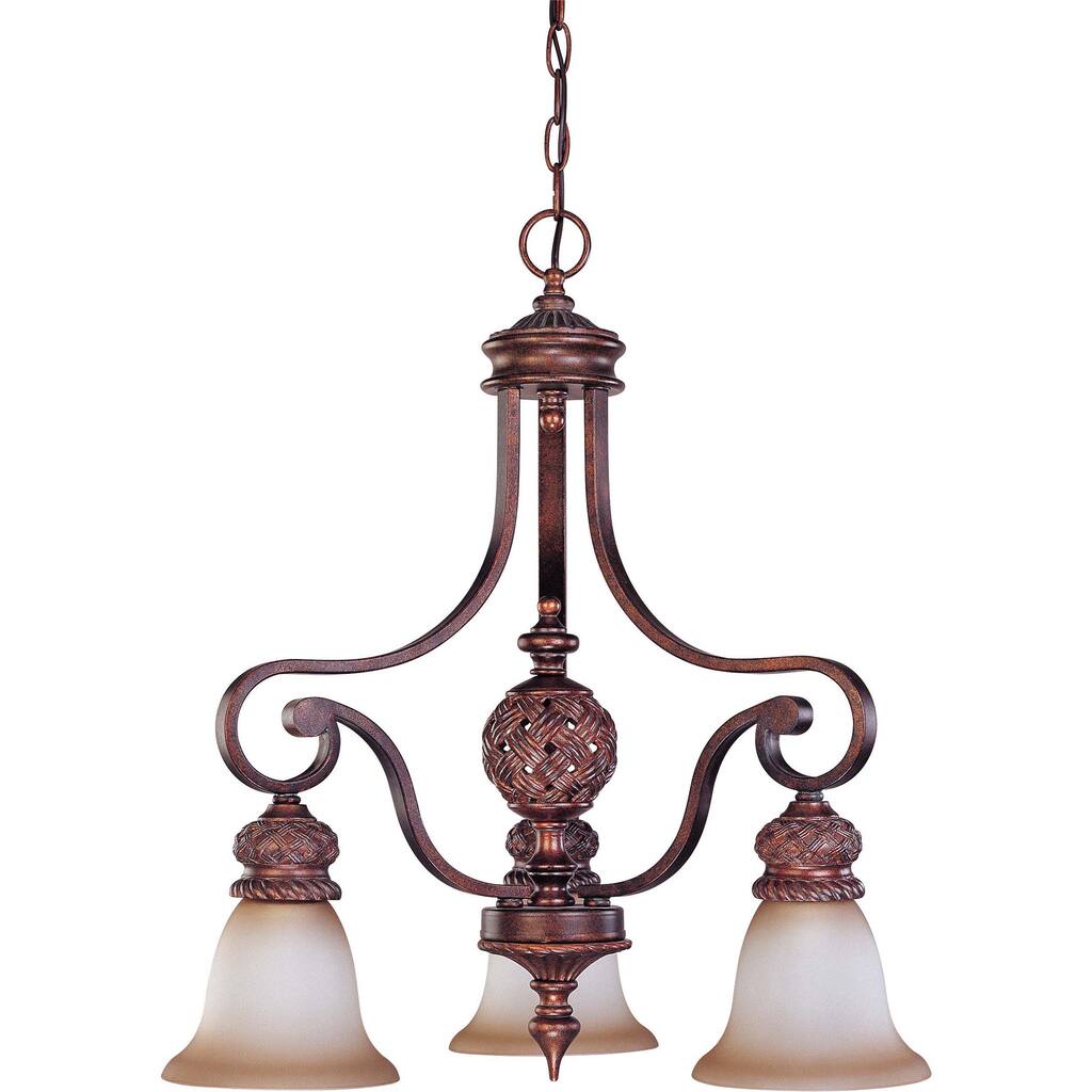 Wesley 3-light Arm Down Dark Plum Bronze With Amber Bisque Glass Chandelier