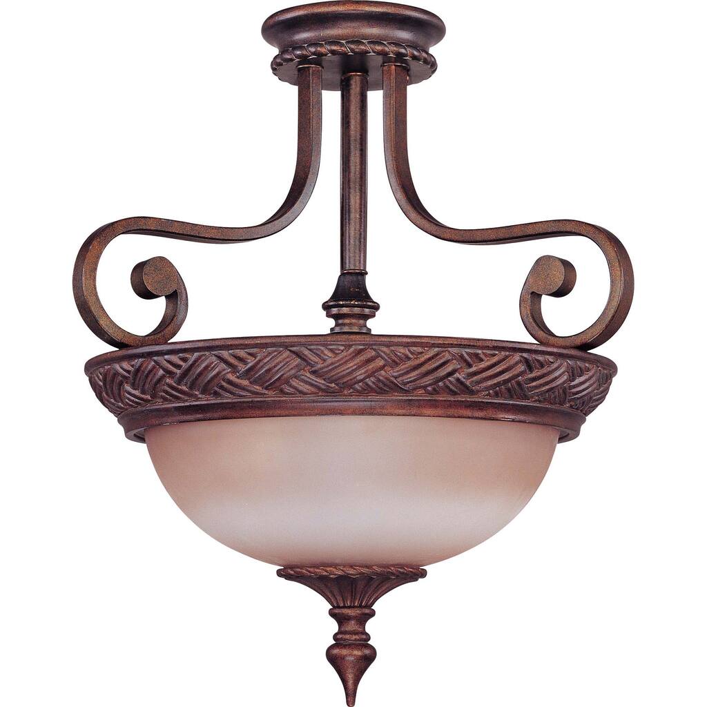 Wesley 3-light Semi-flush Dark Plum Bronze With Amber Bisque Glass