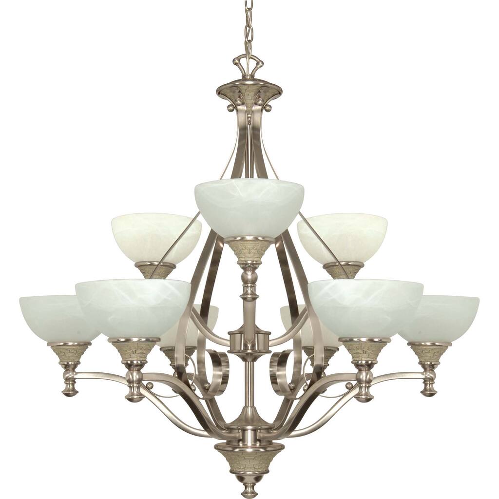 Rockport Milano Alabaster Swirl Glass Brushed Nickel 9-light Chandelier