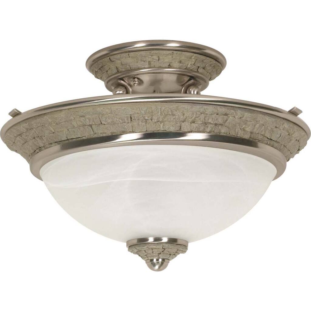 Rockport Milano Brushed Nickel Alabaster Glass 2-light Semi Flush Dome Fixture