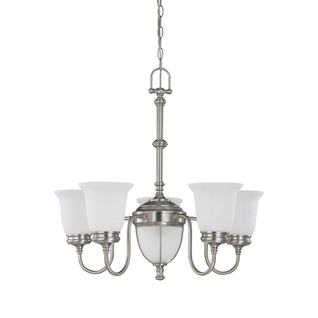 Salem 5 + 2 Light Brushed Nickel With Frosted Linen Glass Chandelier