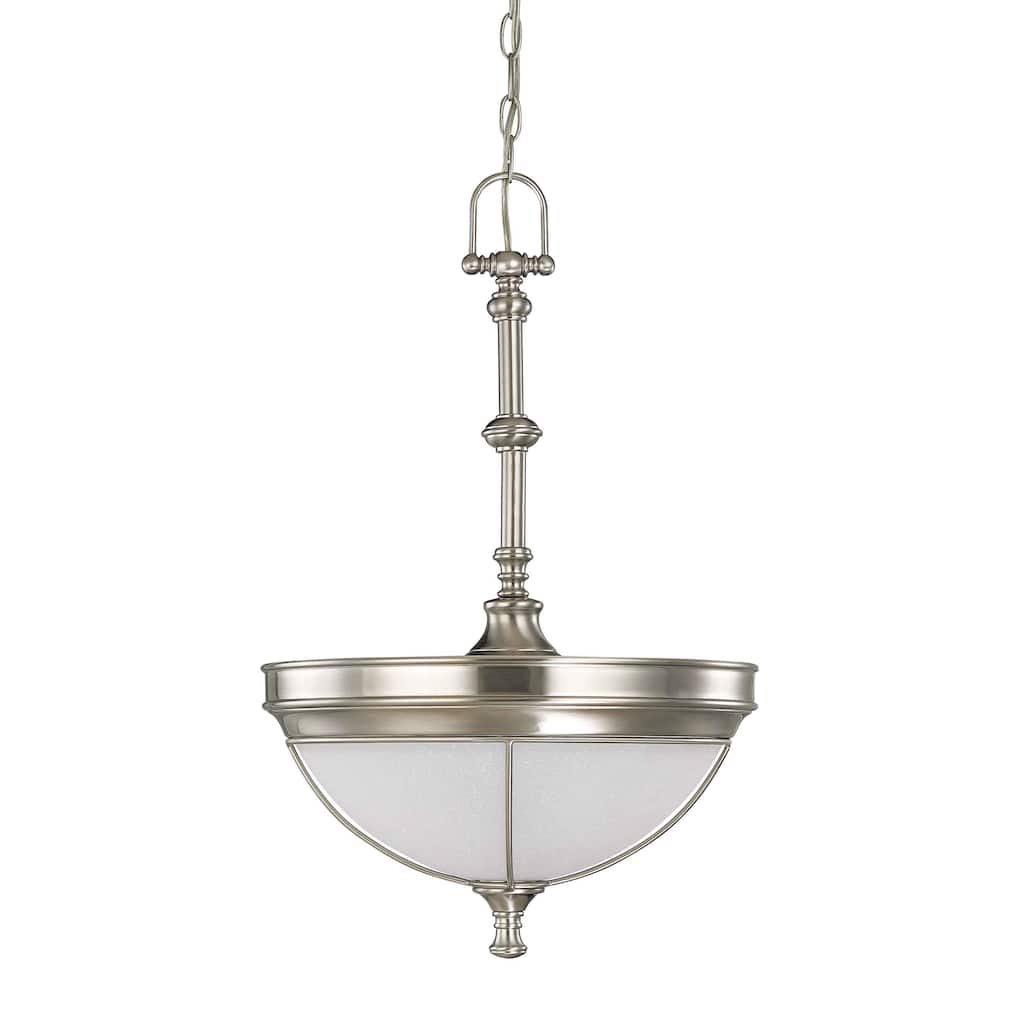 Salem 3 Light Brushed Nickel With Frosted Linen Glass Pendant