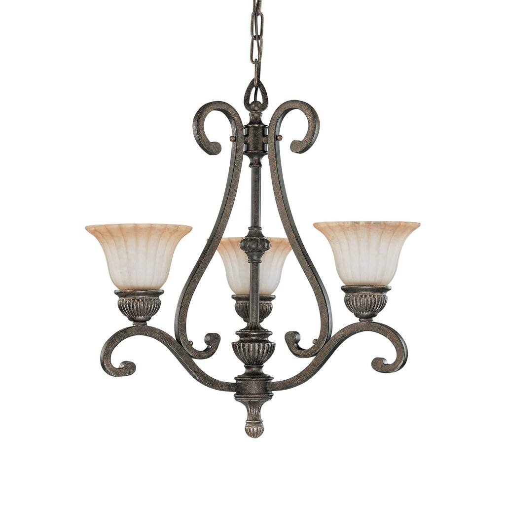 Fortunata 3 Light Lisbon Bronze With Corvo Amber Wash Glass Chandelier