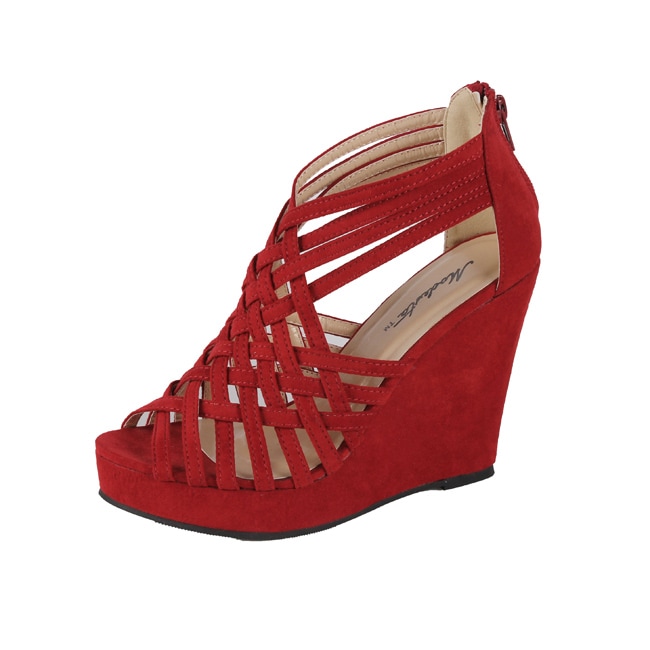 Modesta by Beston Women's 'Dema-01' Red Woven Wedges - Free Shipping On ...