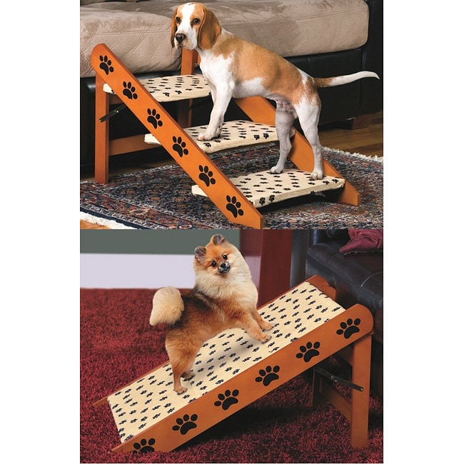 Sturdy Convertible Pet 3Step Stairs or Ramp with Paw Print Design