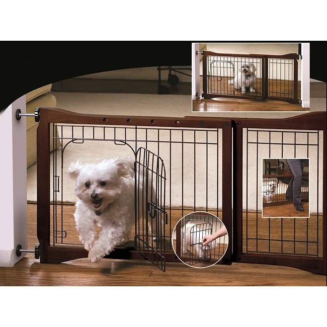 Adjustable Metal and Sturdy Wooden Pet Gate with Door for Small Dogs