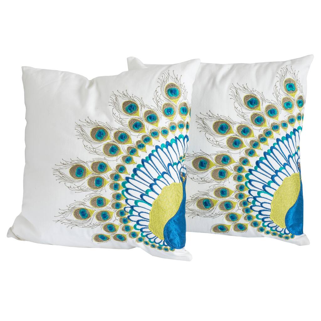 Embroidered Peacock Tail Pillows (Set of 2) by Christopher Knight Home
