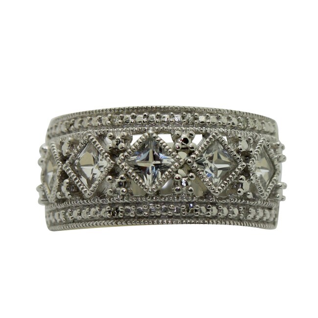 Gioelli Sterling Diamond and Created White Sapphire Silver Ring (I1-I2, IJ)