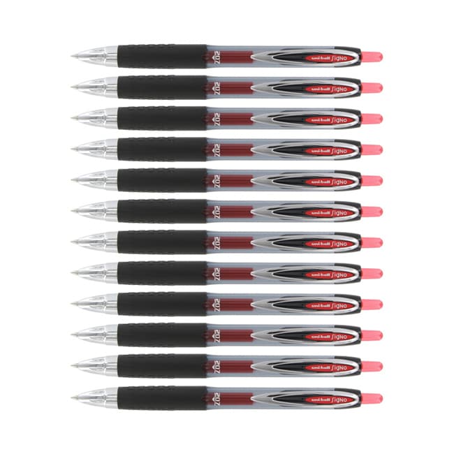 Uni-Ball Signo 207 Needle Point Retractable Red Medium Point Gel Pens (12)